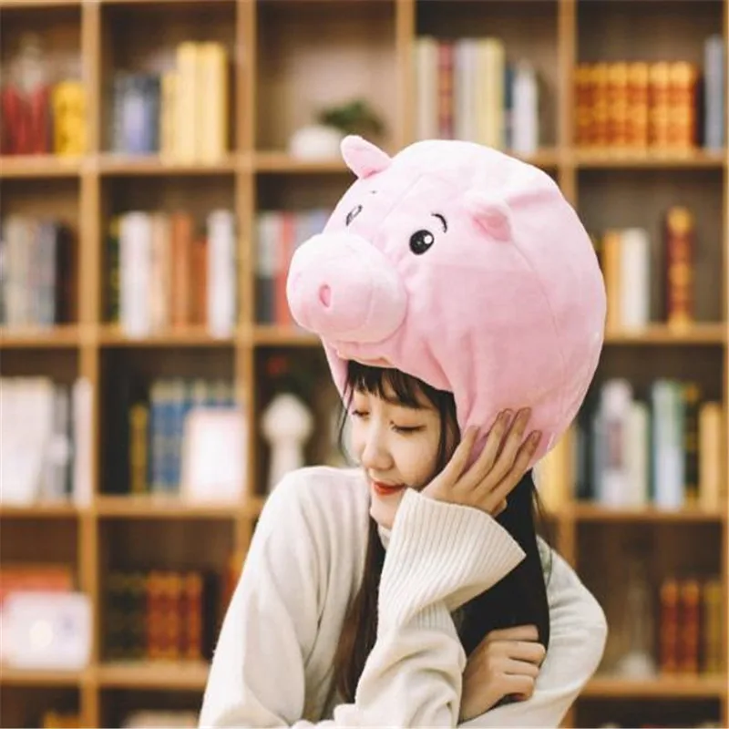 Объемная шапка с заячьими ушками милая розовая свинка крышка головы кролика