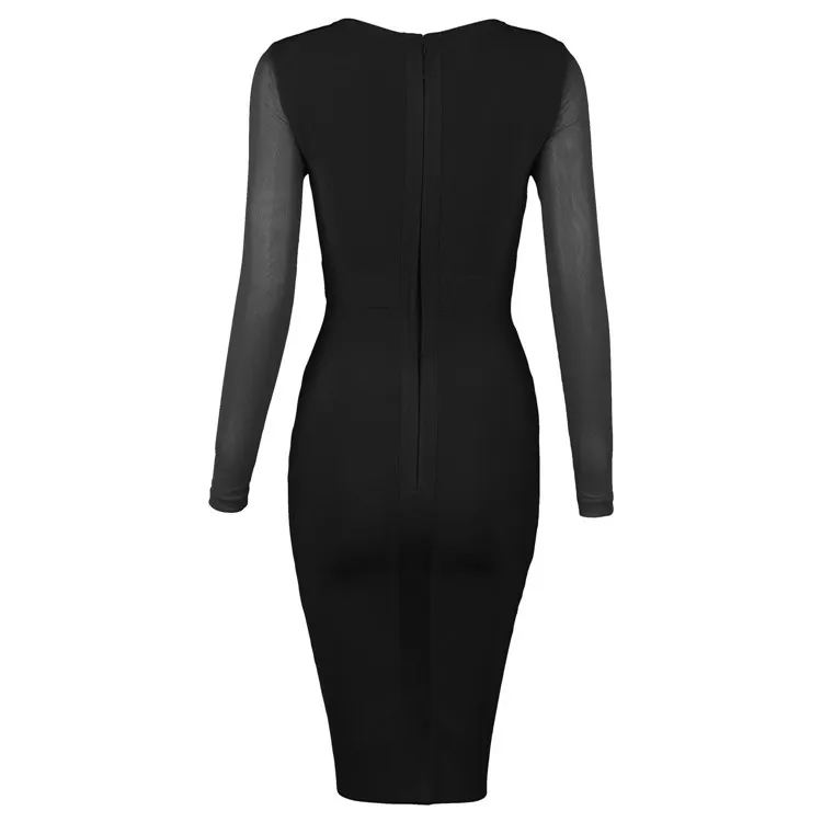 Облегающее Бандажное платье 2016 с длинными рукавами красное платье-мини глубоким