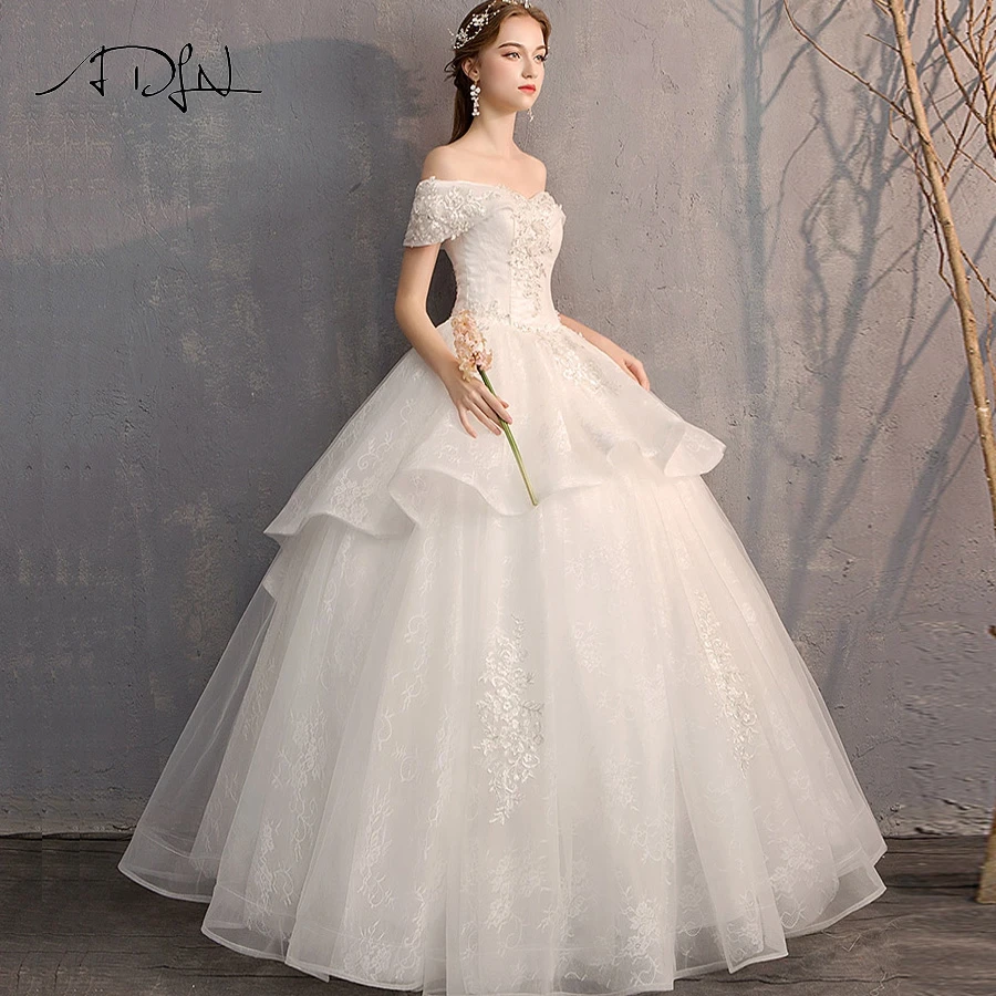 ADLN Lace Appliques Ball Gown Cheap Wedding Dresses Off The Shoulder Boat Neck Bridal Gowns Robe De Mariage | Свадьбы и торжества