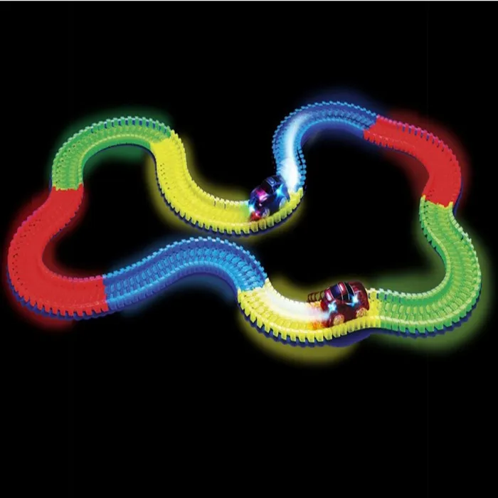 

160PCS Slot Glow in the Dark Glow race track Create A Road Bend Flexible Tracks with 1PCS LED Light Up Cars Educational Toys