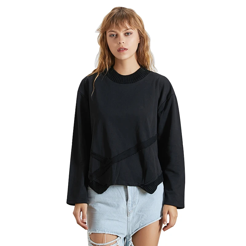 TWOTWINSTYLE уличная Толстовка для женщин с круглым вырезом и длинным рукавом с разрезом сбоку, большие размеры, однотонные пуловеры, Женская мода, новинка