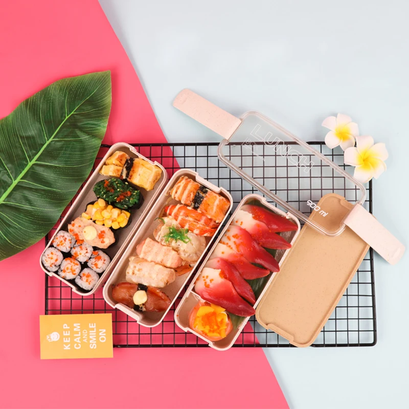 900 мл 3 х слойная коробка Bento Ланч бокс пищевой контейнер материал пшеничной