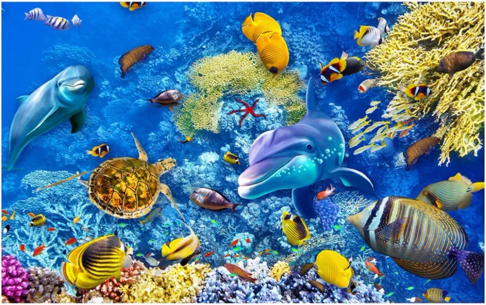 3d настенные фрески обои для стен 3 d фото морской рыбы кораллового цвета с