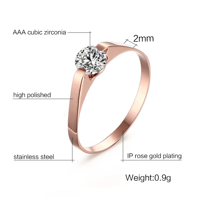 Vnox Для женщин розовое золото Цвет кольцо Мода кубический циркон камень