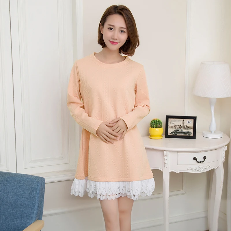 

Spring autumn Pregnant woman clothes Maternity dress Knitted sweater Long sleeve lace stitching dresses pregnancy wear clothing