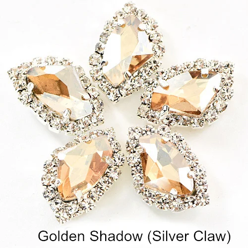 Golden Shadow Silver 20 штук с украшением в виде кристаллов в форме топора 9x14 мм пришить стразы с кружевом в виде лап Flatback Алмазный подшитые края камни для DIY Одежда Сумки B1181 - Цвет: Golden Shadow Silver