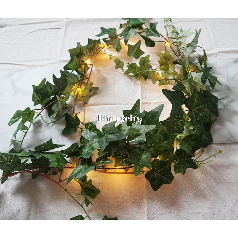 Sweet potato leaves Гирлянда с листьями эвкалипта плюща, 1,8 м, сказочные огни, светодиодные гирлянды, гирлянды, свадебные украшения для дома, мини светодиодные медные светильники - Испускаемый цвет: Sweet potato leaves