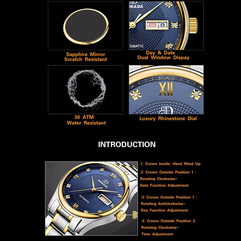 Роскошные автоматические классические мужские часы BINKADA Лидирующий бренд