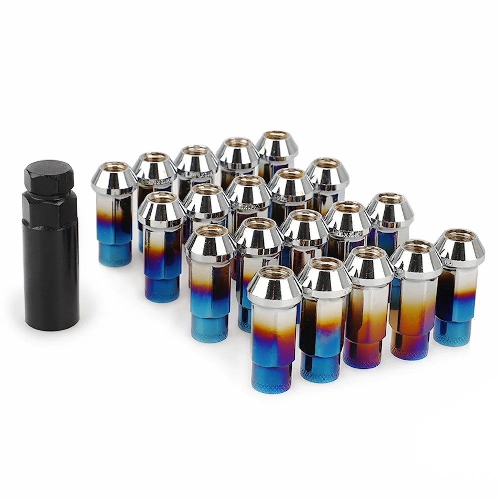 burning blue 20 шт./компл. сталь 50 мм M12* 1,5 M12x1.25 гоночное автомобильное колесо гайки болты с ключом для Subaru - Название цвета: burning blue