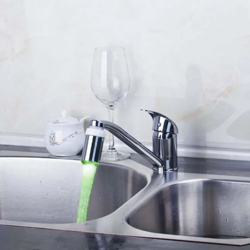 KEMAIDI Kitchen Faucet Single Handle LED Light Mixer Swivel Chrome Wash Basin Sink Faucets Water Vessel Lavatory Tap | Обустройство