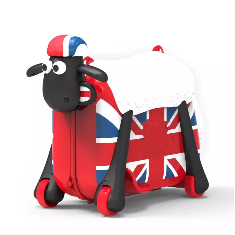 Cute Cartoon Sheep Shape Kids Ride-on Trolley Suitcase Wheels Solid Children Carry On Spinner Rolling Luggage Travel Bag