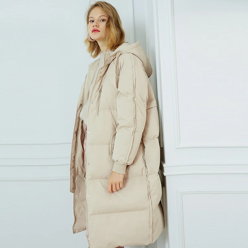 Женский пуховик на 90% белом утином пуху Повседневная Длинная утепленная пуховая