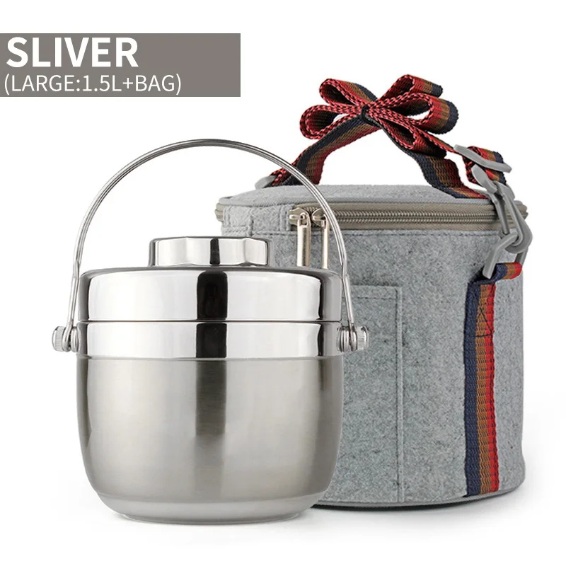 Large Sliver And Bag LANSKYWARE японский тепловой Ланч-бокс для детей для пикника кемпинга портативный из нержавеющей стали Bento box фрукты еда контейнер для хранения - Color: Large Sliver And Bag