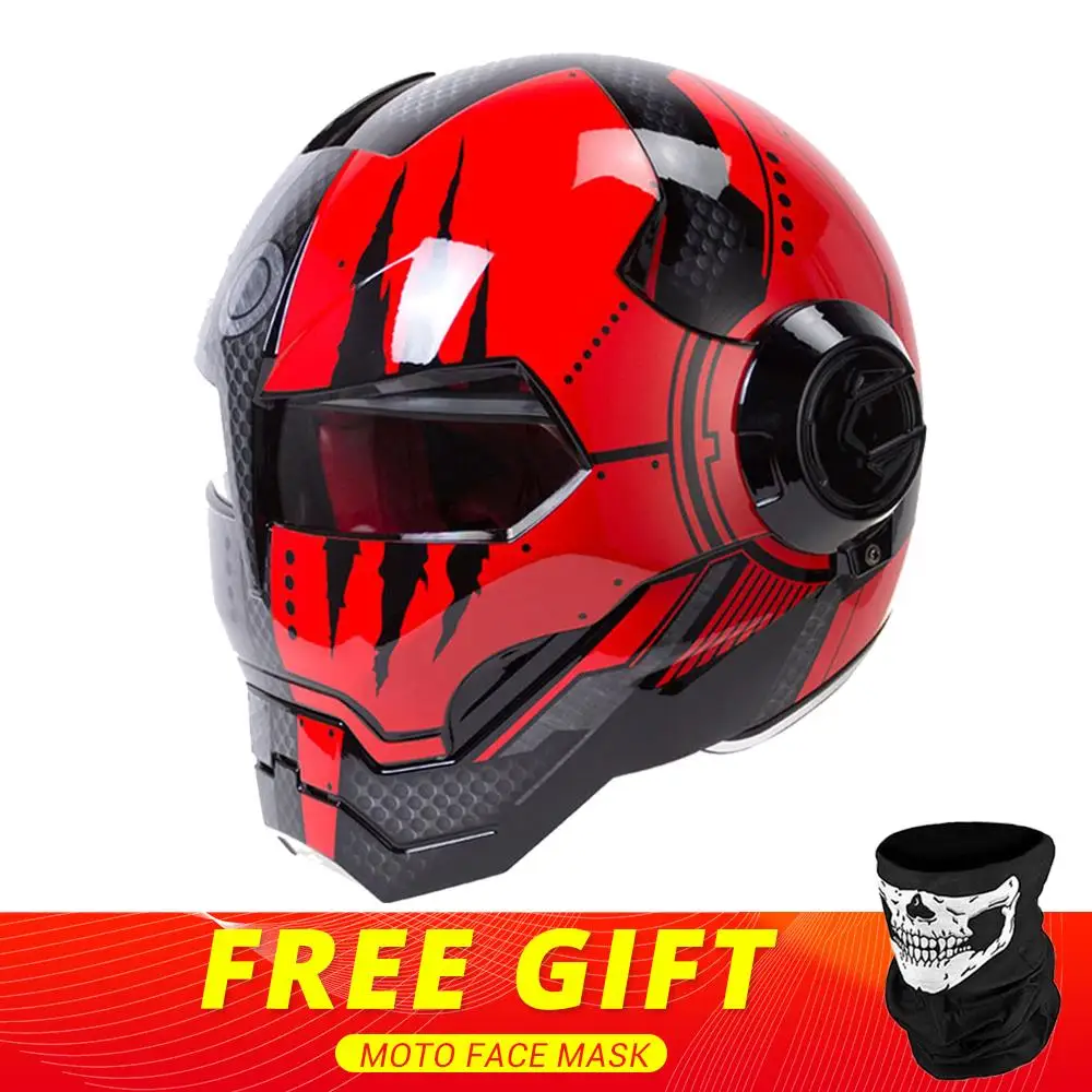 Bright Black Red HEROBIKER мотоциклетный шлем Ретро мотоциклетный шлем Полнолицевой винтажный Ретро шлем для мотокросса - Цвет: Bright Black Red