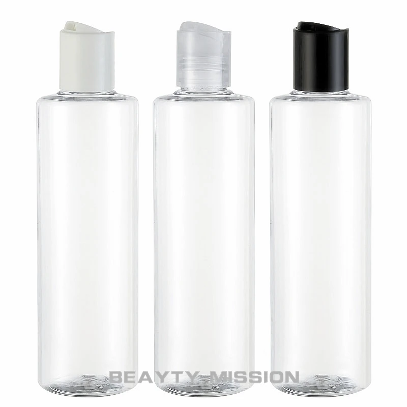BEAUTY MISSION 24 pcs 250ml empty clear plastic shampoo bottles with disc lid,empty essential oils cosmetic packaging shower gel