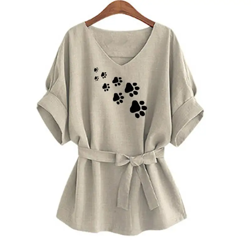New Fashion Dog Paw Print T-Shirt Female Plus Size Tshirt Funny Harajuku Cropped Summer Camiseta T-shirt