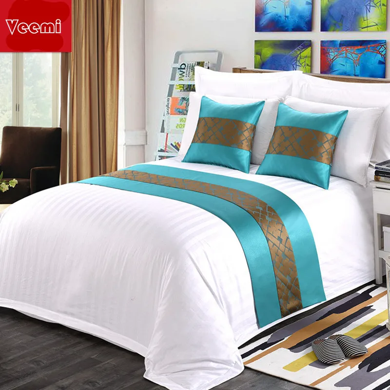 

Veemi Chinese Style Stripe Bedspread Bed Runner Throw Home Hotel Bedroom Bedding Decor Bed Tail Towel Decorative Protector