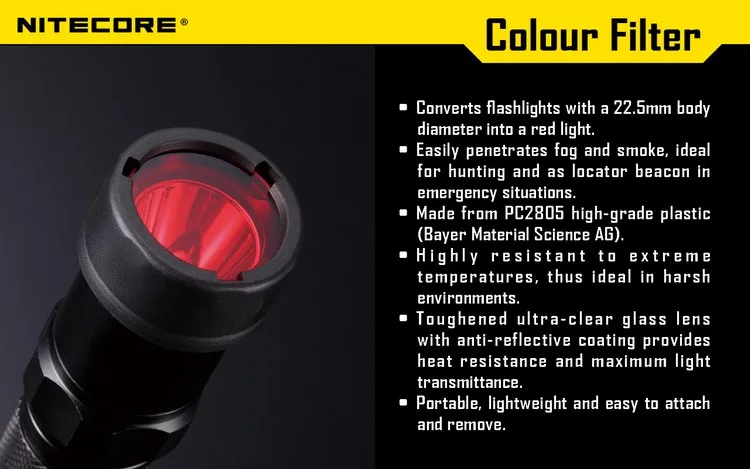 Topsasle NITECORE фонарик rgb рассеянный фильтр стекло с минеральным Покрытием Объектив для фонарика с головкой 22,5 мм аксессуары для освещения