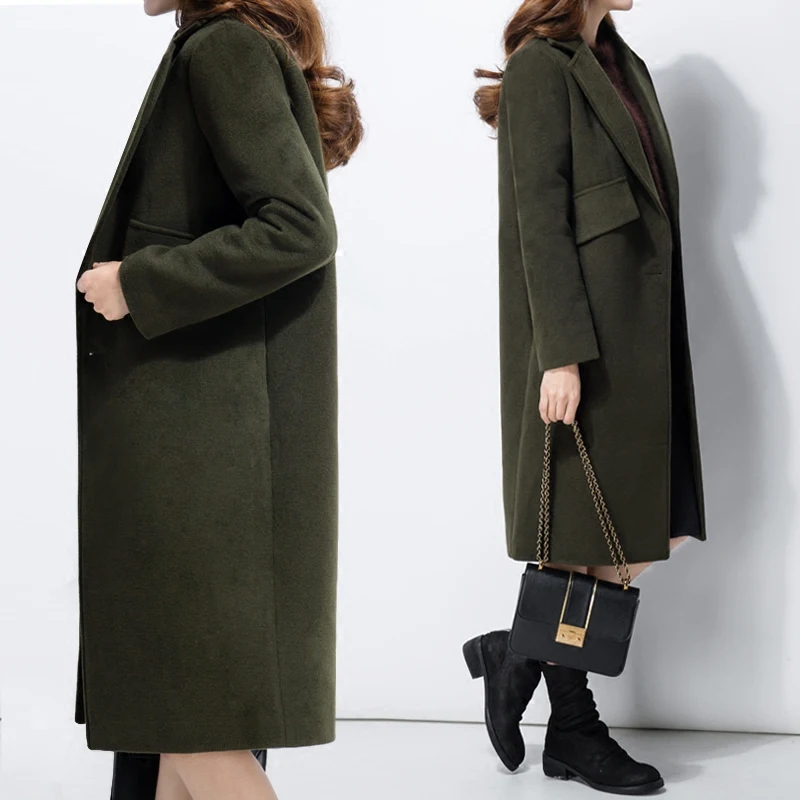 Кашемировое шерстяное пальто женское зимнее длинное тонкое корейское до колена