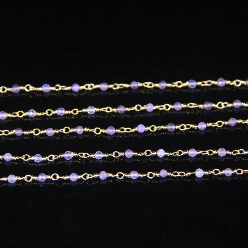 Цепочка Из Бисера с гранеными круглыми бусинами 5 метров натуральный аметист 2 мм