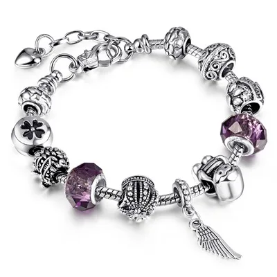 Женский браслет pandora с подвеской из серебра синего фиолетового розового
