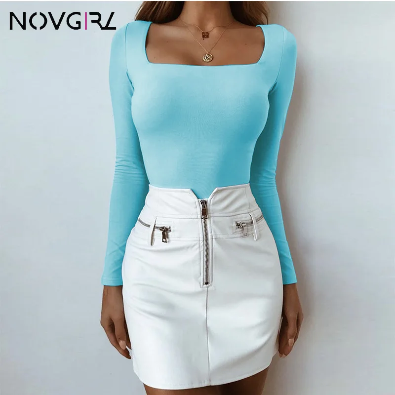Женская футболка с длинными рукавами Novgirl однотонная эластичная хлопковая