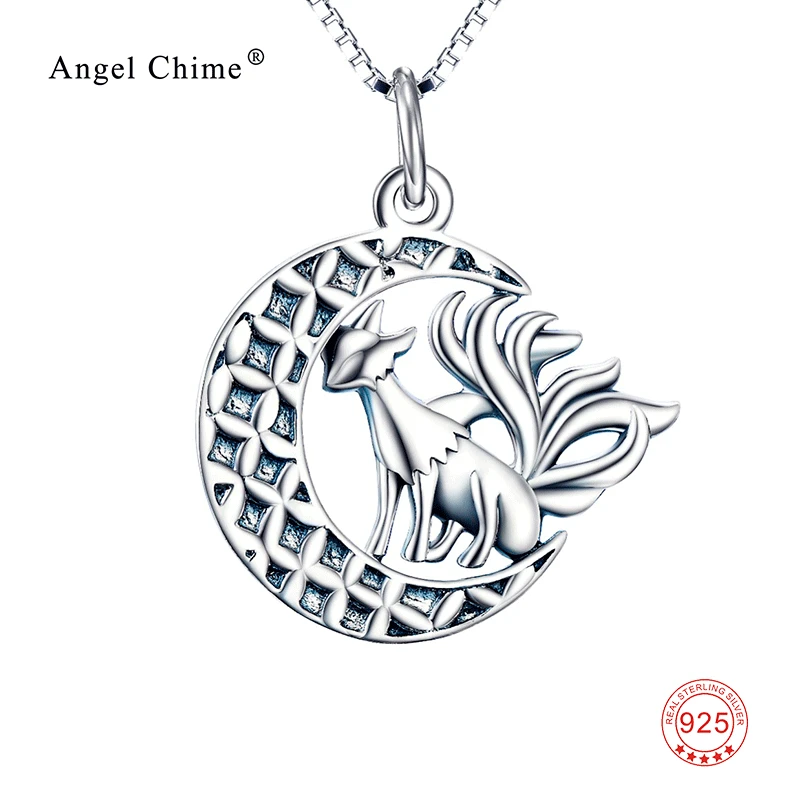 Ожерелье из серебра 925 пробы с подвеской в виде полумесяца и лисы|crescent moon|fashion