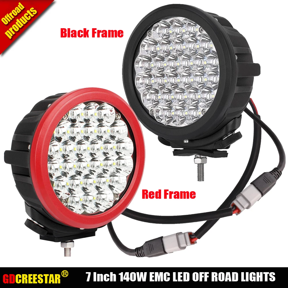 

New 7inch Round 140W Led driving lights 12V 24V IP68 with Spot/Flood Cover DT Connector adjustable bracket for 4x4 lights x1pc
