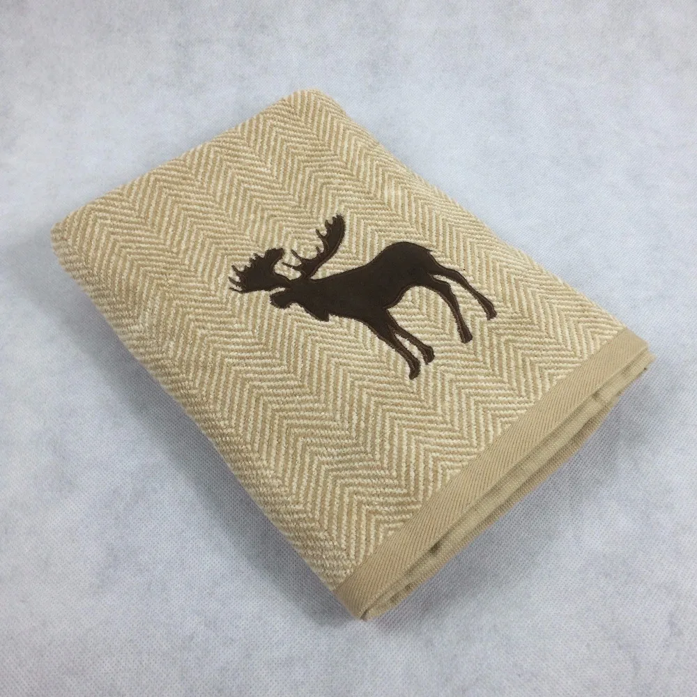 

100% Cotton Brown Stripe Christmas Bath Towels Elk Embroidered Solid SPA Yarn Dyed Bathroom Terry Towels