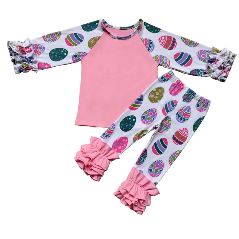

Children Clothes Toddler Girl Easter Icing Ruffle Shirt Pants 2 Pieces Clothing Set Baby Easter Day Outfit Kids Clothes Girls