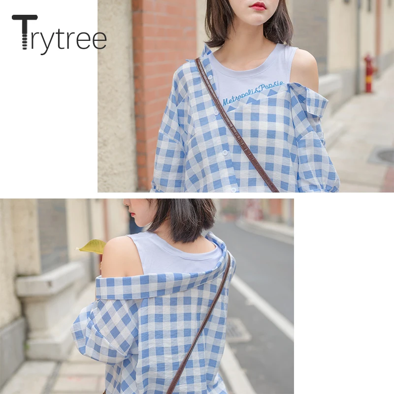 Рубашка Ttytree женская летняя ассиметричная с длинным рукавом и о вырезом|Рубашки| |