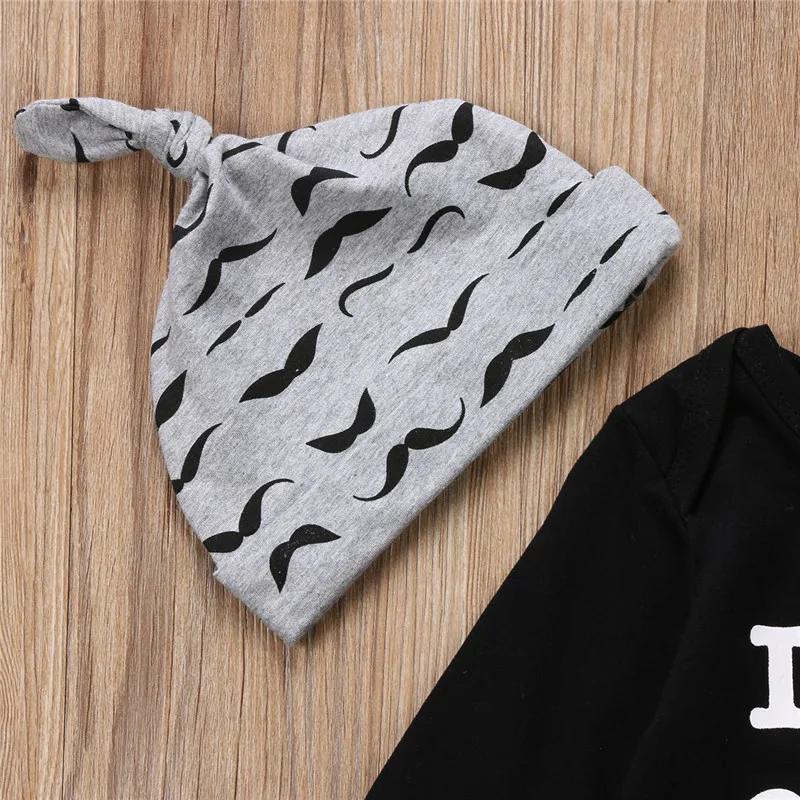 Комплект одежды для новорожденных мальчиков из 3 предметов с усами Топ длинным