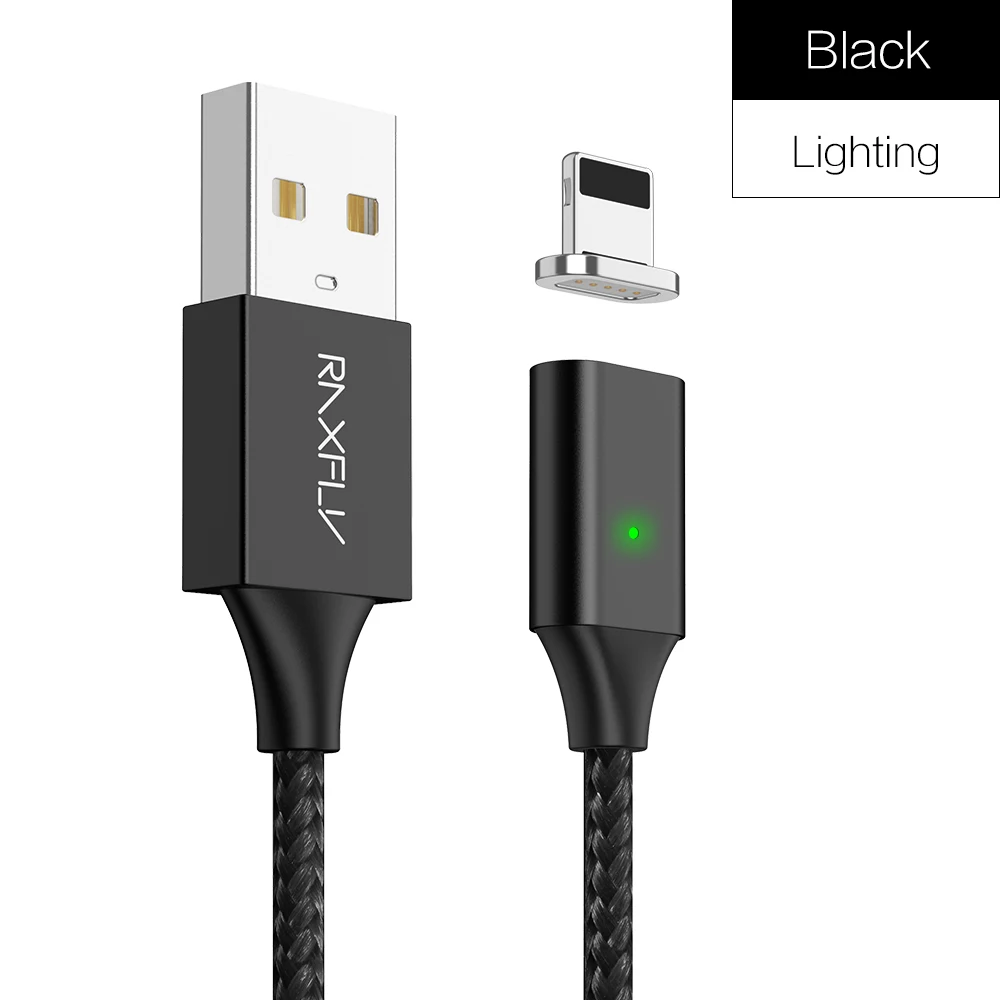 Black Lighting Магнитный зарядный usb-кабель RAXFLY для iPhone X XS Max XR 8, Магнитный зарядный кабель Micro USB type C для huawei P20 Pro - Цвет: Black Lighting