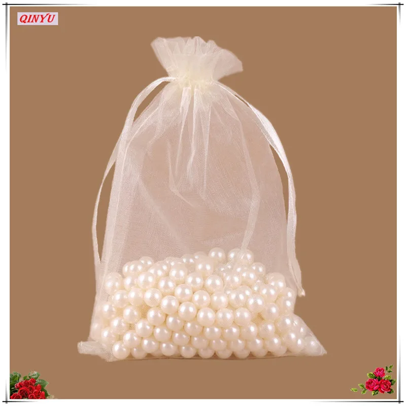 25 шт., 20x30, 25x35, 30x40, 35x50 см, тюлевые сумки из органзы, прозрачные Упаковочные сумки, свадебные подарочные мешки для конфет, товары для свадебной вечеринки 6Z - Цвет: Beige