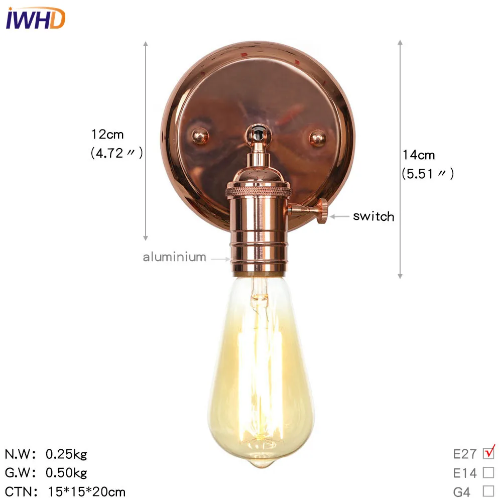 Style D Ретро iwhd Nordic светодиодный настенный светильник гладить RH промышленные Лофт Wandlamp Винтаж крепления настенного светильника для домашнего освещения аппликация Murale - Цвет абажура: Style D