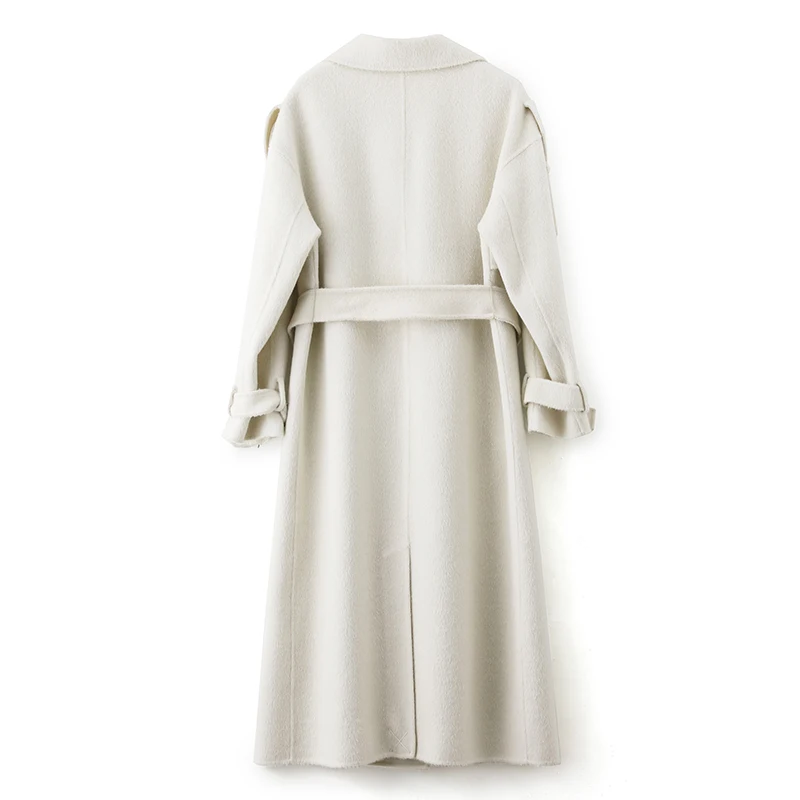 Женское пальто из овечьей шерсти Wsfs белое теплое с поясом и длинным рукавом