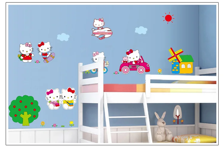 lovely girl Hello Kitty 4 children bedroom kindergarten TV setting Wall stickers Early education Decorative | Дом и сад