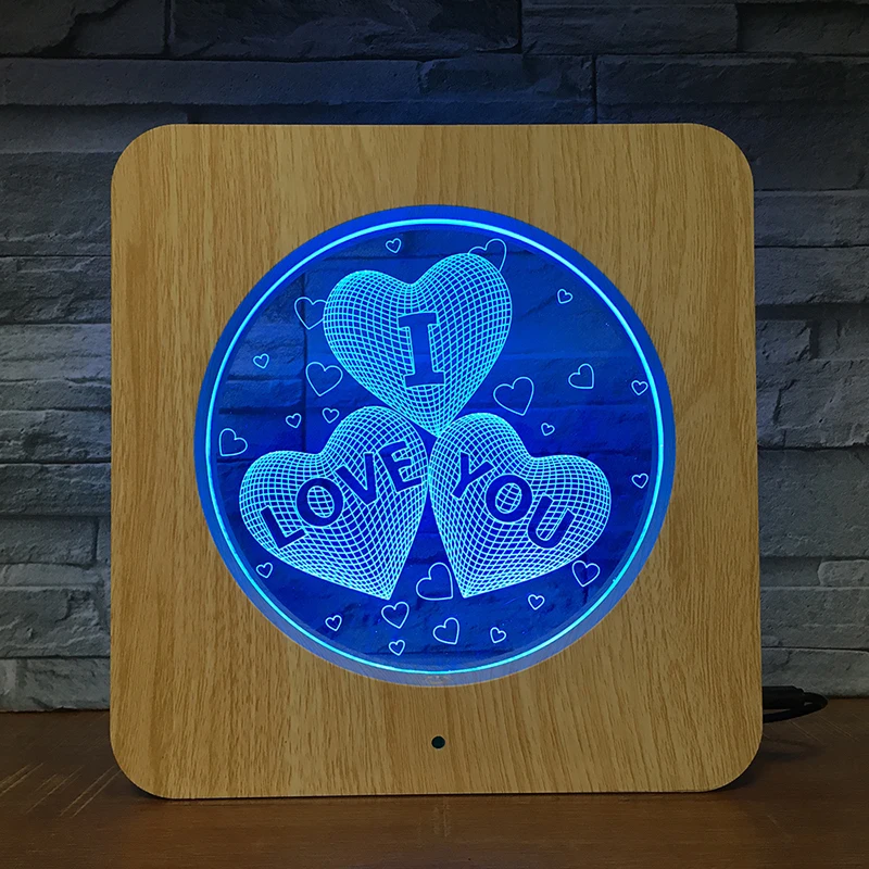 Ночсветильник I love U 3D с деревянными зернами настольная лампа сделай сам под заказ