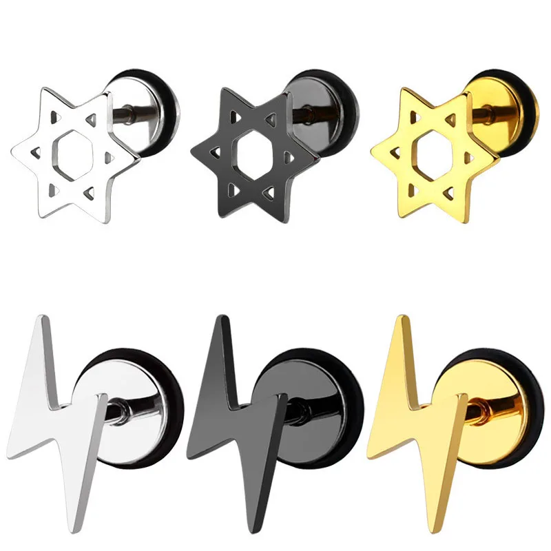 

Fashion Stainless Steel Stud Earrings Lightning Hollow Six Awn Star Shaped For Women Girls Minimalist Ear Jewelry Gifts