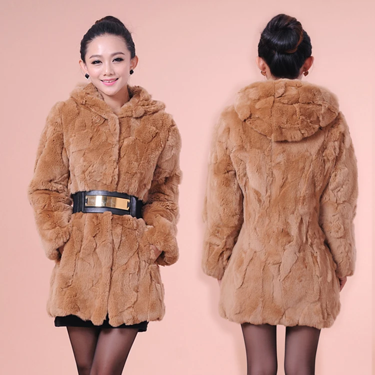 Новинка 2015 Зимняя женская верхняя одежда из меха кролика рекс с капюшоном