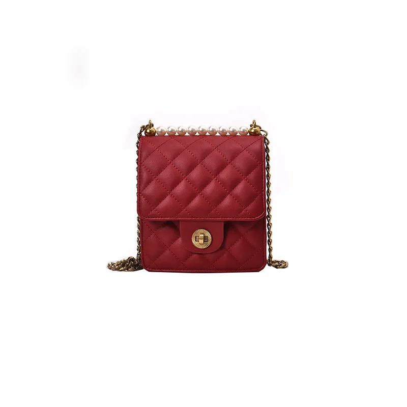 Пильная цепь сумка женская 2019 новый чистый красный небольшой запах жемчужная