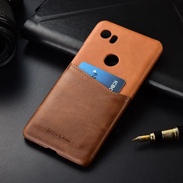 coffee khaki Чехол для Google Pixel 2 XL KEZiHOME, два цвета, натуральная кожа, жесткая задняя крышка для Google Pixel 2XL 6,0 ''с карманом для карт - Цвет: coffee khaki