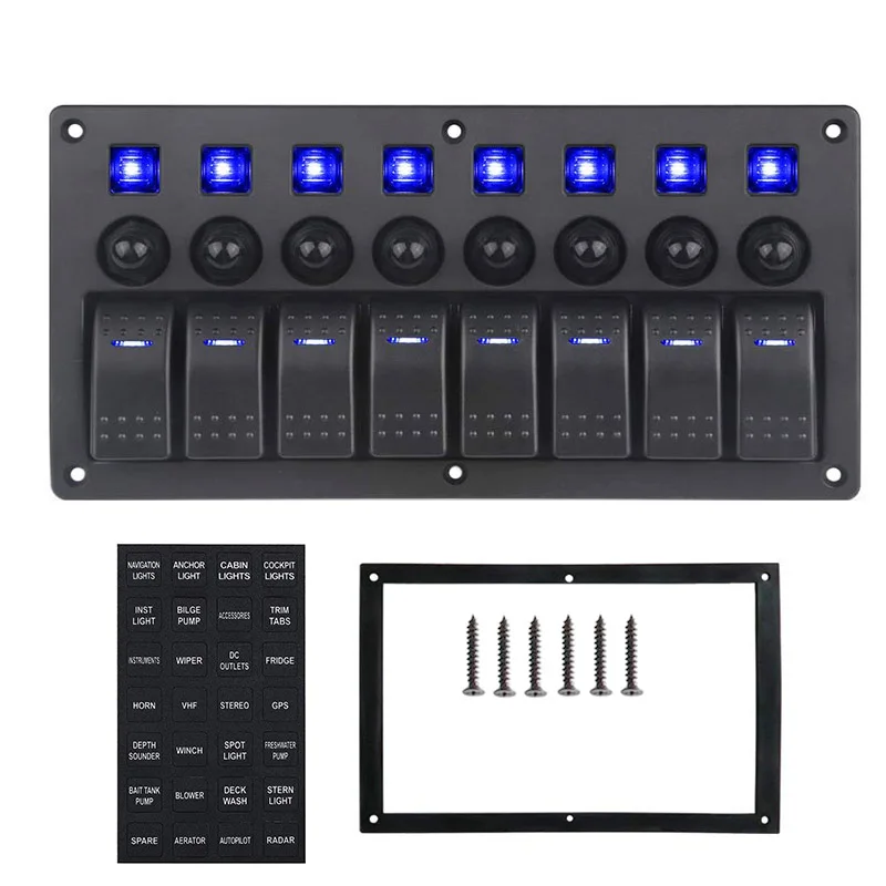 8 банд водонепроницаемый RV лодка переключатель панель 12В 24В красные светодиодные