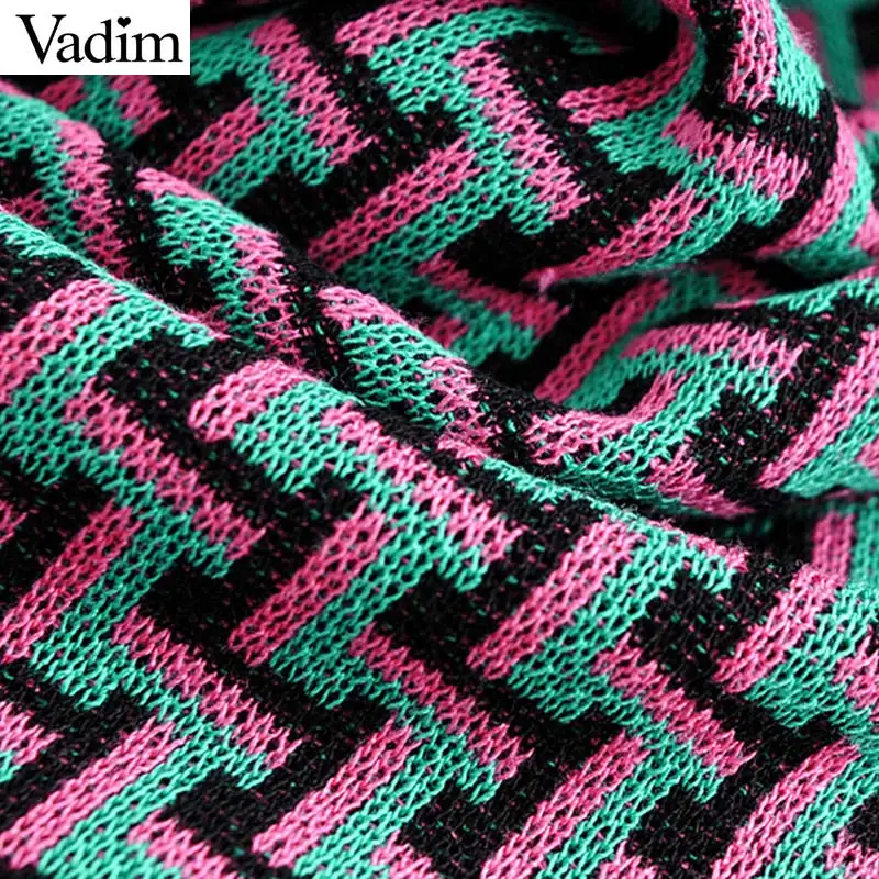Vadim Женская трикотажная блузка с геометрическим рисунком отложной воротник