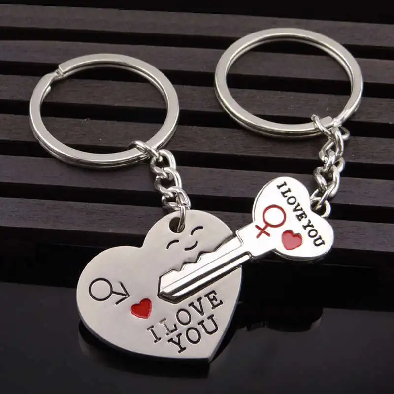 

2Pair/lot Novelty Couple Keychain Flower Keyring Lover Heart Key chain Key Ring Trinket Jewelry Wedding Souvenir Valentine Gift
