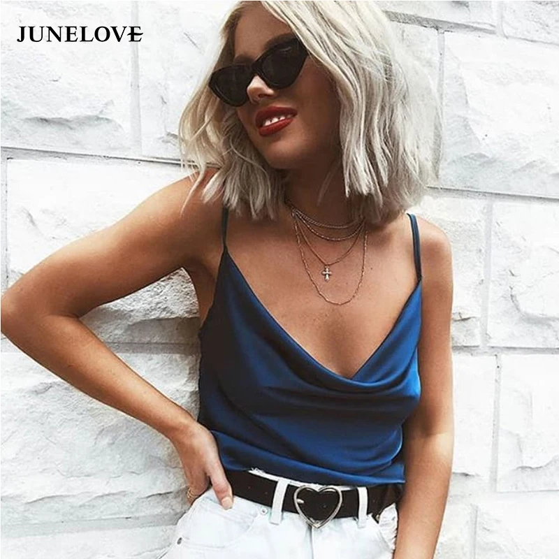 Женская Повседневная однотонная майка JuneLove винтажный короткий топ без рукавов