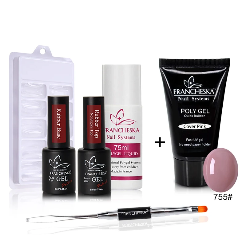 6pcs Polygel Set 755 Francheska поли Комплект гель-лака Быстрый УФ СТРОИТЕЛЬ гель использовать дизайн ногтей маникюр расширение кисти форма ногтей полигель Инструменты Набор база верхнее покрытие - Цвет: 6pcs Polygel Set 755