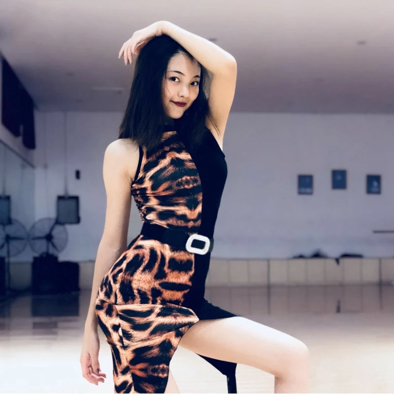 

Latin Dance Dress Black Leopard Stitching Tassel Sleeveless Bag Hip Skirt Women Latino Salsa Competition Performance Wear DN2453