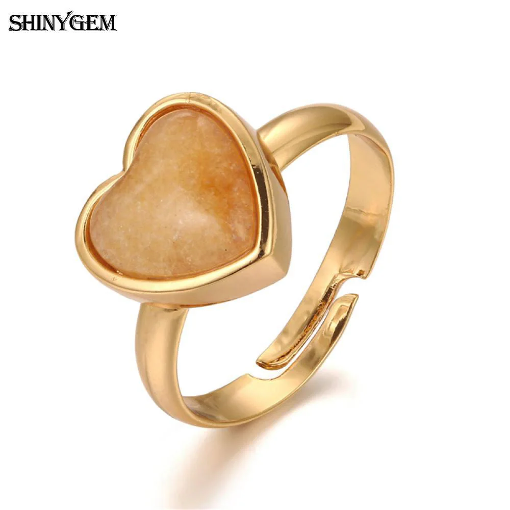 Модные кольца ShinyGem с квадратным/сердечком из натурального желтого камня золотым