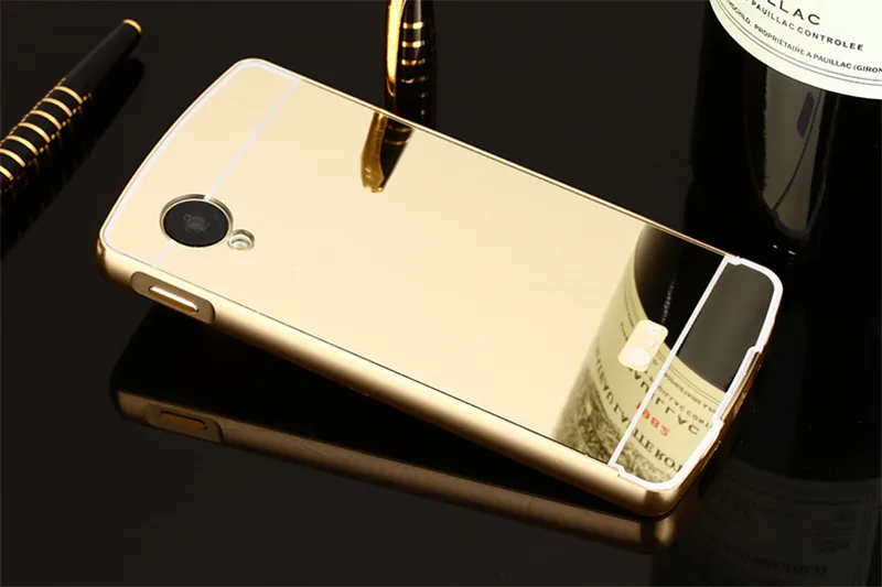Fashion Edge Metal Aluminum + Acrylic Hard Mirror Hybrid Bumper For LG Google Nexus 5 E980 Case Cell Phone Cover Cases |